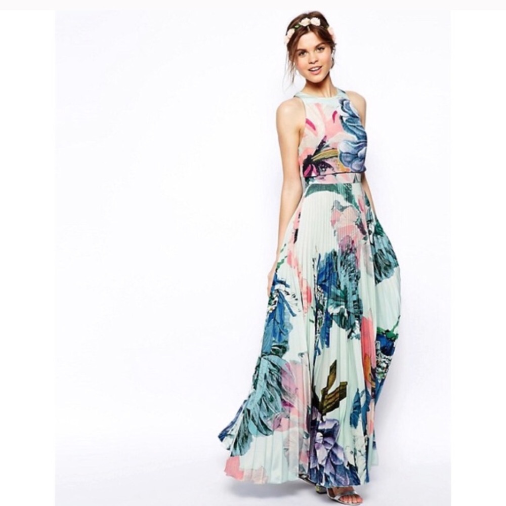ASOS Floral Crop Pleated Maxi Dress